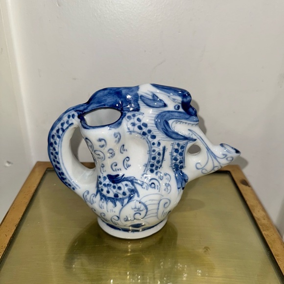 Vintage Other - Vintage Chinese Blue & White Dragon Shaped Pitcher Teapot
